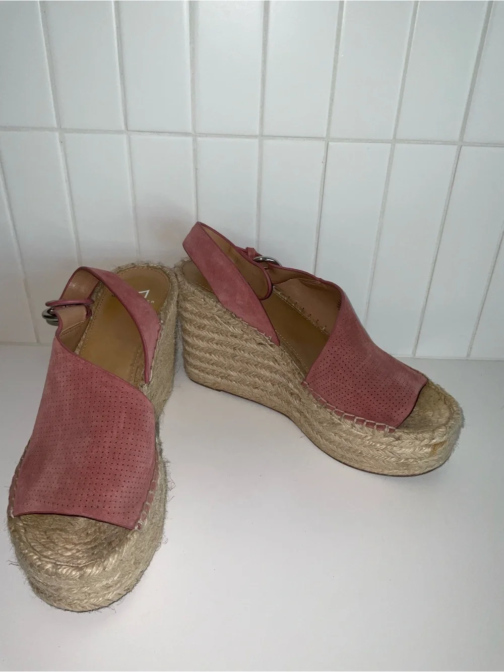 Marc Fisher Mlandela Pink Suede Espadrille Wedge Sandals